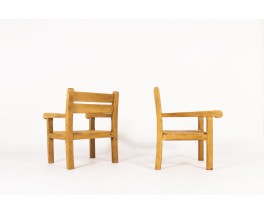 Armchairs in light oak and straw seat 1950 set of 2