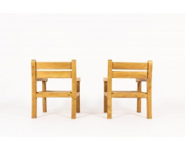 Armchairs in light oak and straw seat 1950 set of 2