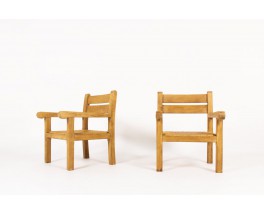 Armchairs in light oak and straw seat 1950 set of 2