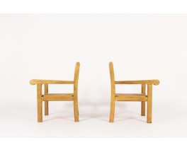 Armchairs in light oak and straw seat 1950 set of 2