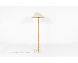 Lampadaire Rupert Nikoll en bambou et laiton abat-jour papier 1950