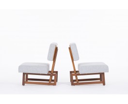 Andre Sornay low chairs in mahogany and grey Kvadrat fabric 1960 set of 2