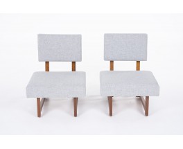 Andre Sornay low chairs in mahogany and grey Kvadrat fabric 1960 set of 2