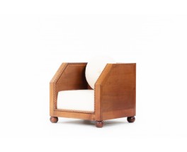 Fauteuil en acajou et coussins bouclette design Art Déco 1930