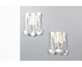 Wall lights in metal and Murano glass 1960 set of 2