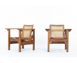 Pierre Dariel armchairs model Hendaye caned 1930 set of 2