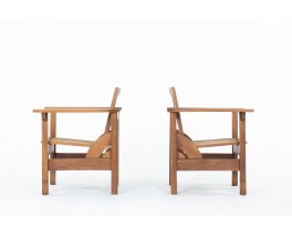 Pierre Dariel armchairs model Hendaye caned 1930 set of 2