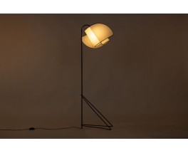 Tripod french floor lamp black metal and paper lampshade 1950