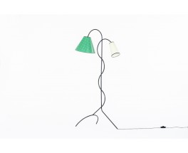 Floor lamp in black metal and beige lampshade minimalist design 1950