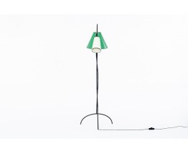 Floor lamp in black metal and beige lampshade minimalist design 1950