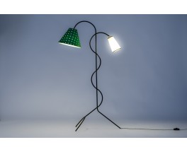 Floor lamp in black metal and beige lampshade minimalist design 1950