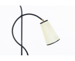 Lampadaire métal noir et abat-jour beige design minimaliste 1950