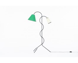 Floor lamp in black metal and beige lampshade minimalist design 1950