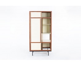 Andre Sornay wardrobe in mahogany and beige panels 1960