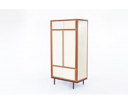 Andre Sornay wardrobe in mahogany and beige panels 1960