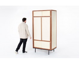 Andre Sornay wardrobe in mahogany and beige panels 1960