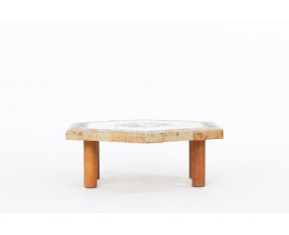 Table basse Roger Capron chêne et céramique 1960