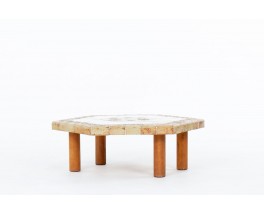 Roger Capron coffee table oak and ceramic 1960