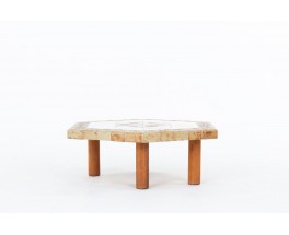 Table basse Roger Capron chêne et céramique 1960