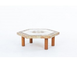 Roger Capron coffee table oak and ceramic 1960