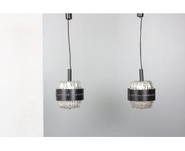 Pendant lights black metal and glass Italian design 1970 set of 2