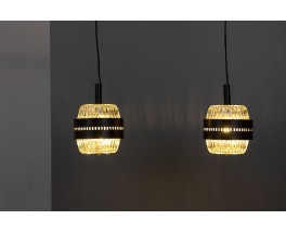 Pendant lights black metal and glass Italian design 1970 set of 2