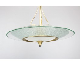 Suspension en verre, laiton et métal noir design italien 1950