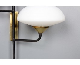 Wall lamps in black, brass and opaline edition Arlus 1950 set of 2