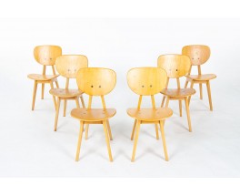 Chaises Junzo Sakakura modèle 3221 édition Tendo Mokko 1953 set de 6