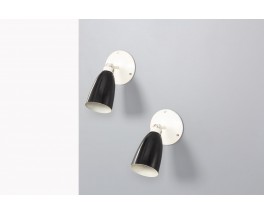 Black and white metal wall lights 1950 set of 2