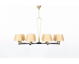 Pendant lamp in brass and black metal 8 lights 1950