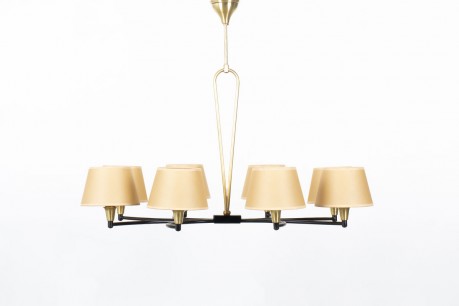 Pendant lamp in brass and black metal 8 lights 1950