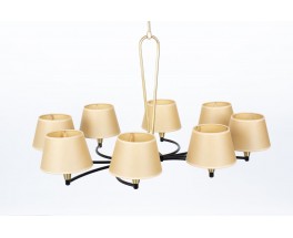 Pendant lamp in brass and black metal 8 lights 1950