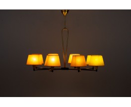 Pendant lamp in brass and black metal 8 lights 1950