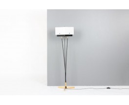 Floor lamp in black metal, brass and plexiglas edition Arlus 1950