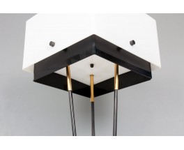 Lampadaire métal noir laiton et plexiglas édition Arlus 1950