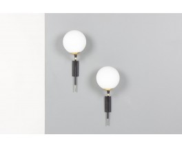 Wall lights in black metal and opaline glass edition Arlus 1950 set of 2