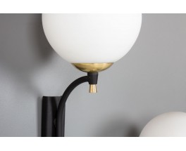 Wall lights in black metal and opaline glass edition Arlus 1950 set of 2