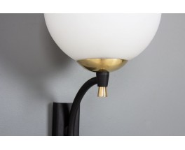 Wall lights in black metal and opaline glass edition Arlus 1950 set of 2