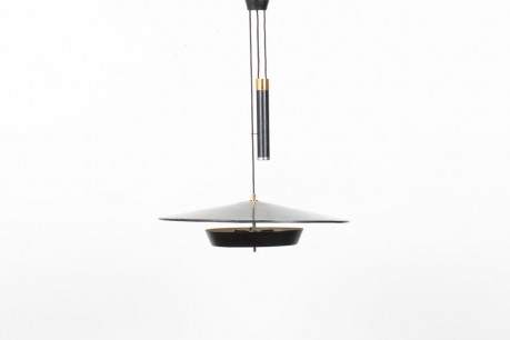 Counterweight pendant light, large model, black metal, edition Stilux Milano 1960