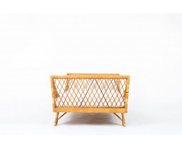 Daybed in rattan and beige fabric 1950