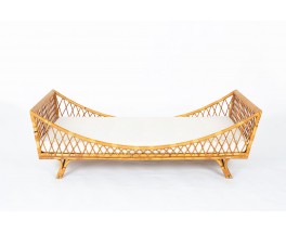 Daybed in rattan and beige fabric 1950