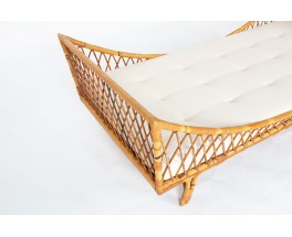 Daybed in rattan and beige fabric 1950