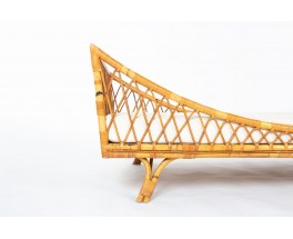 Daybed in rattan and beige fabric 1950