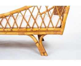 Daybed in rattan and beige fabric 1950