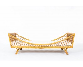 Daybed in rattan and beige fabric 1950