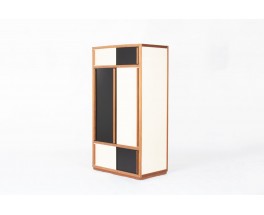 Armoire André Sornay en hêtre et laque noire et blanche 1960