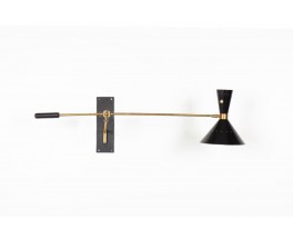 Diabolo wall light with counterweight in brass and black lacquer 1950