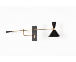 Diabolo wall light with counterweight in brass and black lacquer 1950