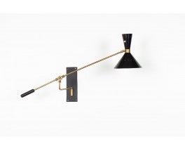 Diabolo wall light with counterweight in brass and black lacquer 1950